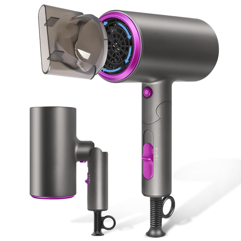 Hair Dryer2026 Evolution ModelHigh Airflow Fast Drying Ultra Lightweight Foldable Portable Dryer Negative Ion 3 Speed Settings Compact Nozzle Overheat