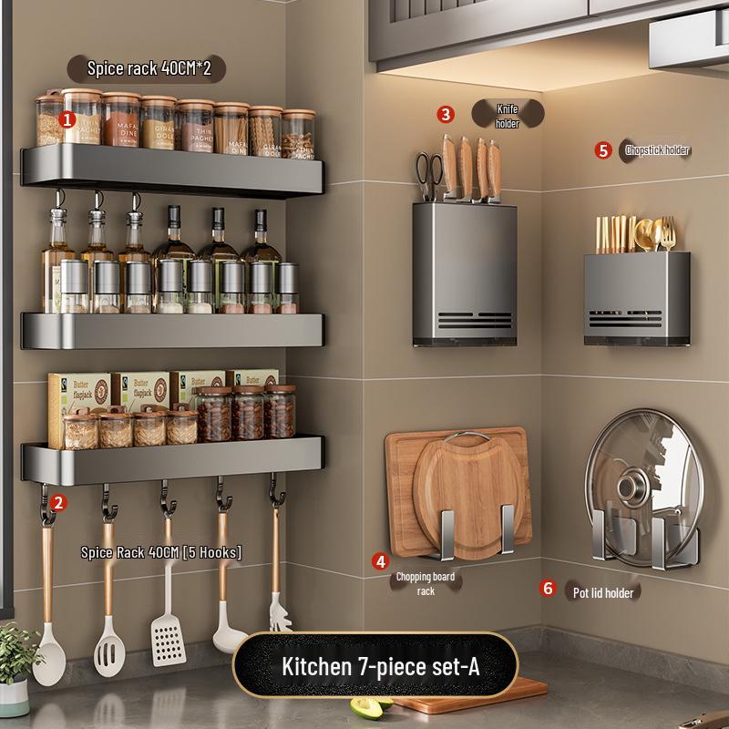 Wall-Mounted Multifunctional Kitchen Spice and Knife Organizer