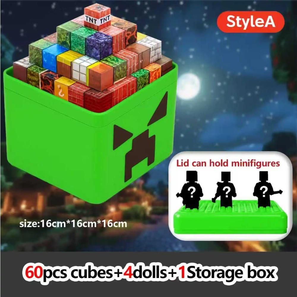 

Magnetic Building Blocks Toy Storage Box Set Can hold Figures Magnet Cube Pixel style Model Baseplate Toys Gift for Boy Children