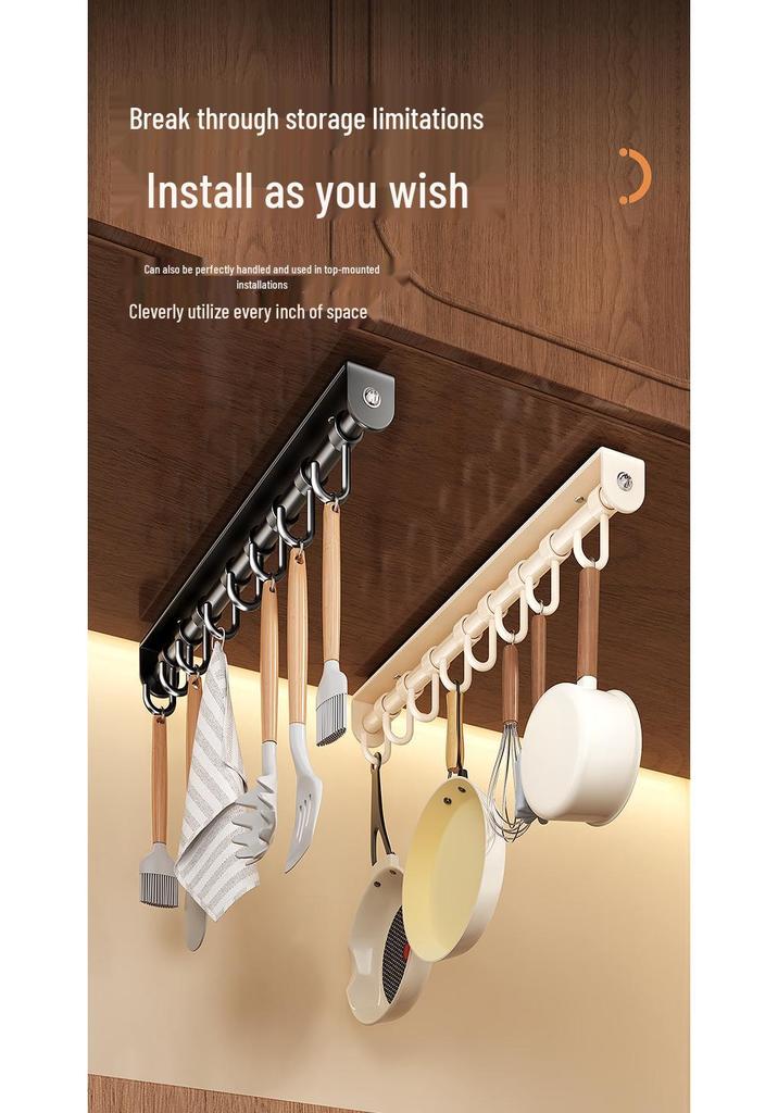 Multi-Functional No-Drill Wall-Mounted Track Hook for Utensils