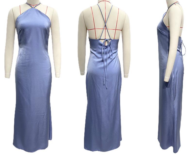 2024 Spring/Summer Sexy Solid Color Sleeveless Backless Slim Dress for Women