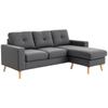 Corner Sofa In Scandi Design, with Button Tufting, Solid Wood, Linen Look, Grey