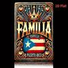 Retro Puerto Rico Flag Aluminum Wall Art Sign with Family & Hearts Design