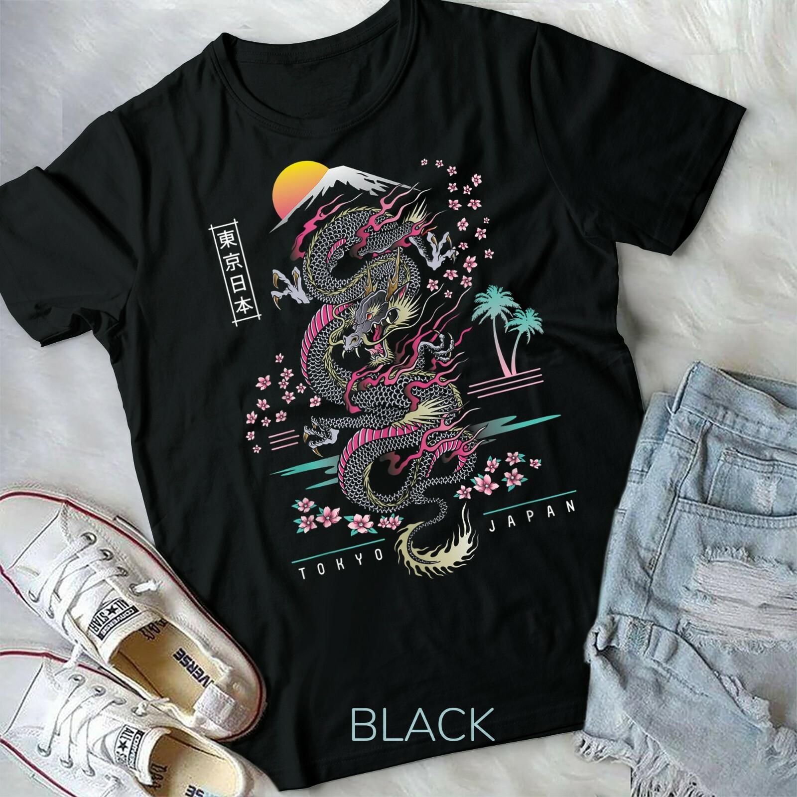 Japanese Tokyo Dragon Asian inspired Neon retro 80 style Unisex Form T-shirt M