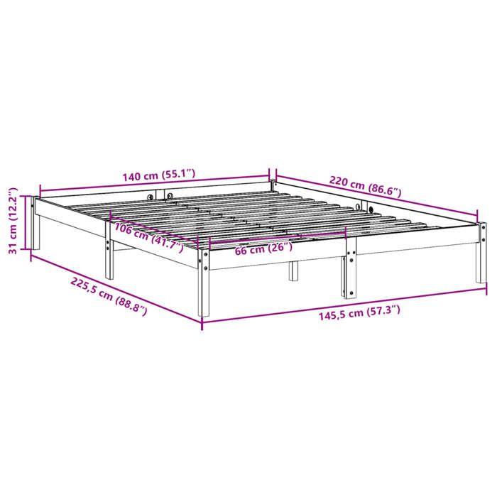 VidaXL Extra Long Bed Frames Without Mattress 140x220 Cm Solid Pine Wood, Bed, Bedroom Furniture, Wooden Bed, Double Bed, 852420