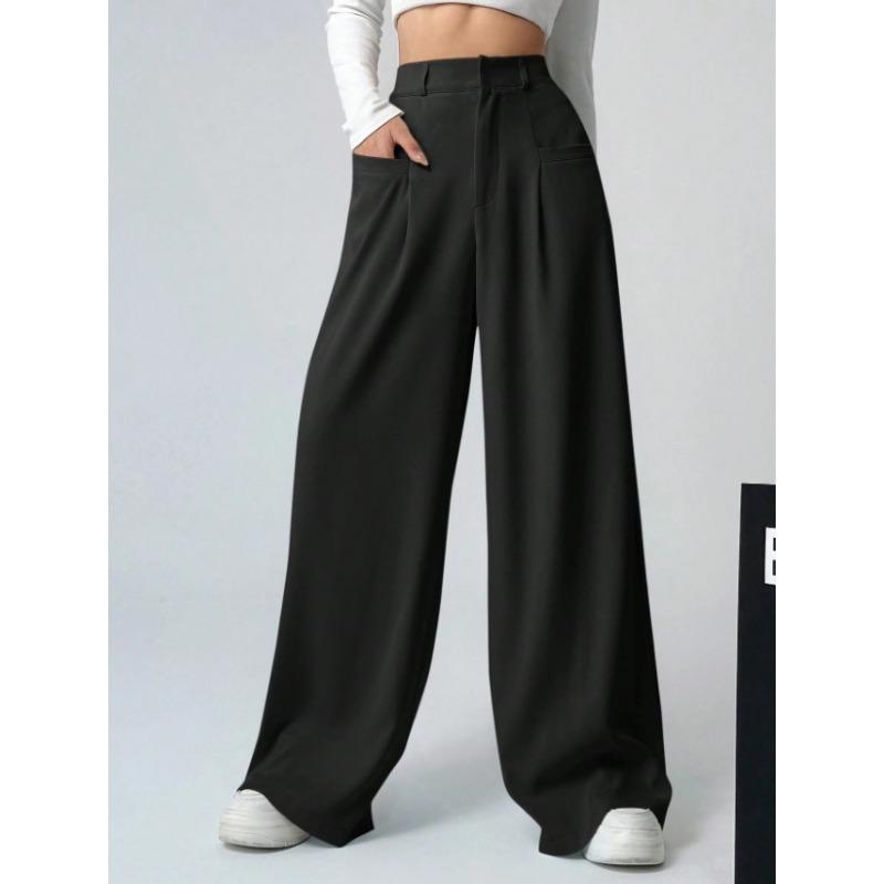 Damen Apricot High Waist Weites Bein Locker Lässig Anzug Lange Hose