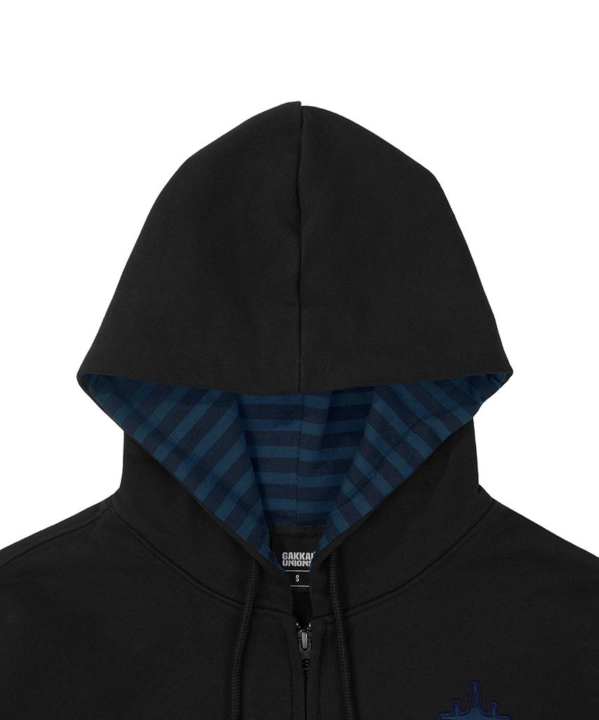 Gakkai Unions Four-Star Stripe Color Block Zip-Up Hoodie Black