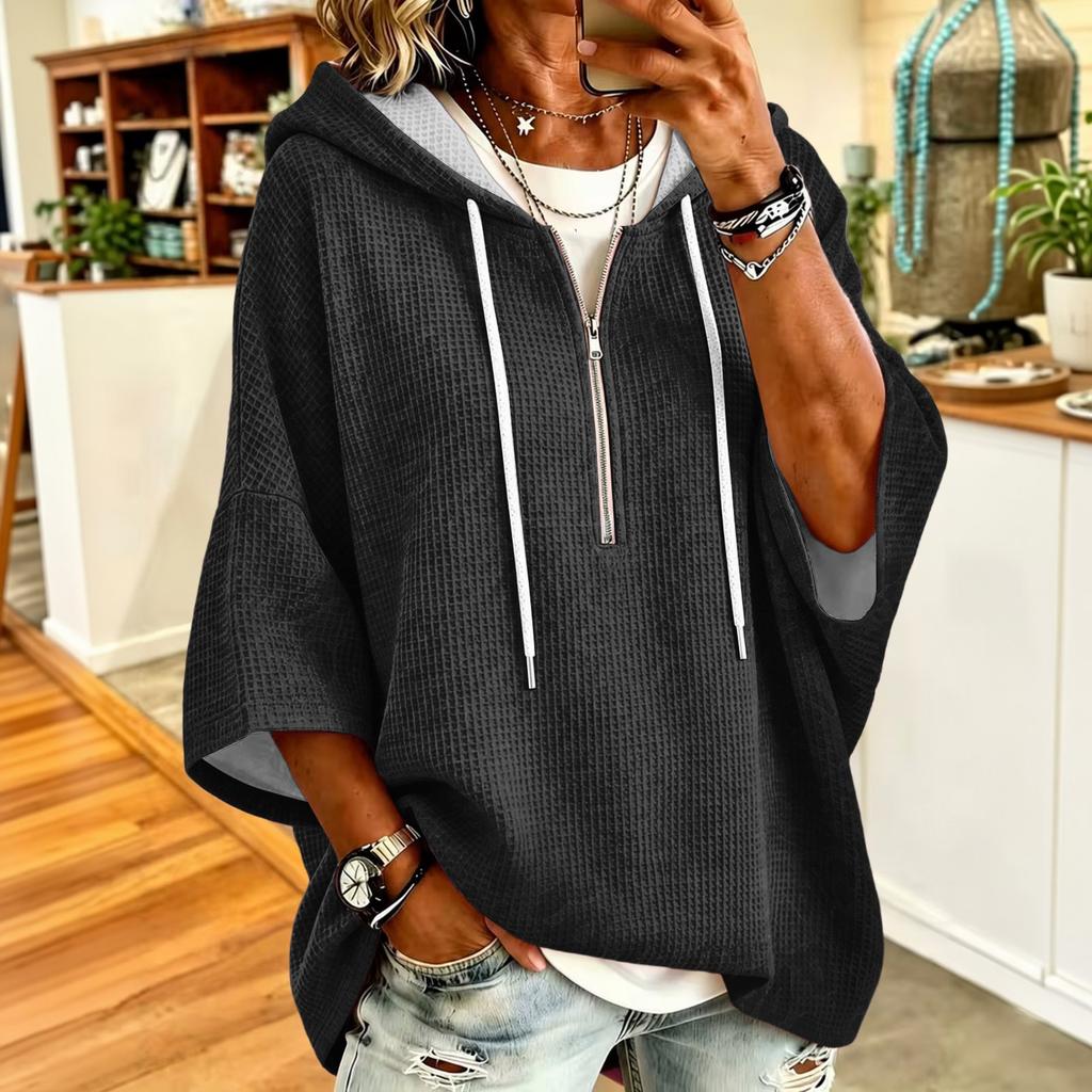 Damen Zip-Up Hoodie mit Strick-Oversize-Sweatshirt für Freizeitkleidung