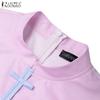 ZANZEA Women Summer Stand Collar Casual Short Sleeve Print Dress