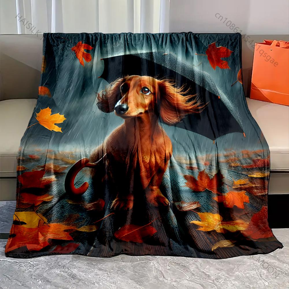 

1PC Dachshund Among Maple Leaves Blanket Warm Soft Luxury Gifts for Children Adults Suitable for Home Sofa Bed Travel RV 75x100cm