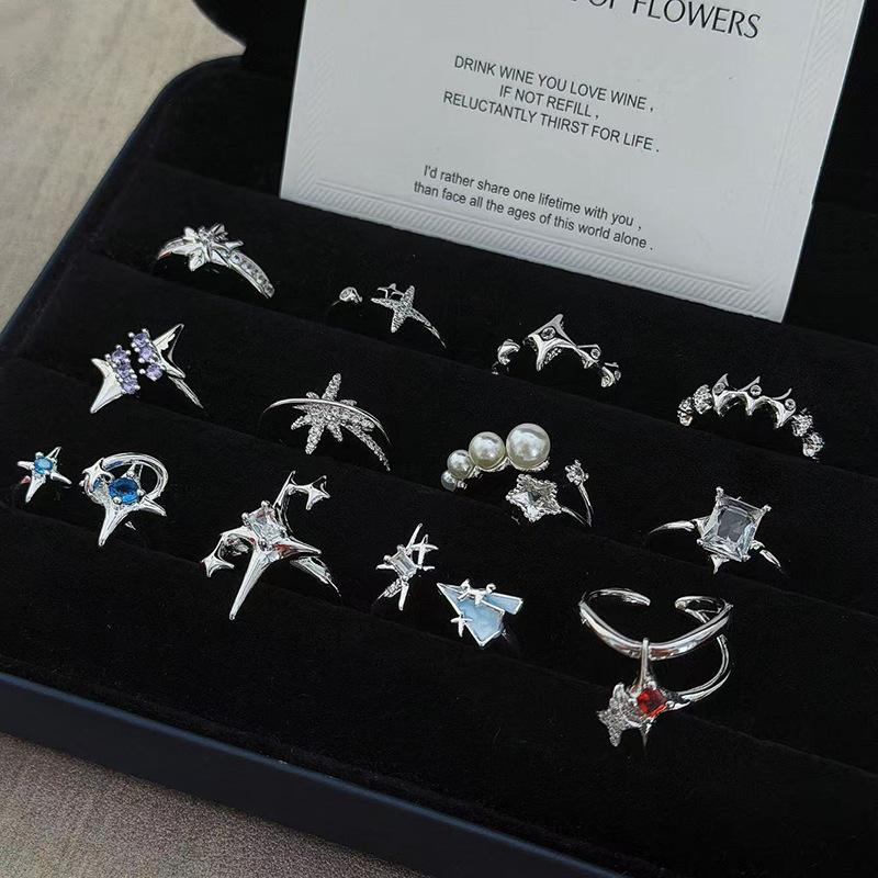 Super Flash Zirkon Hexagramm Ring Öffnung Verstellbar Exquisiter Ring Temperament Hochklassige Frauen