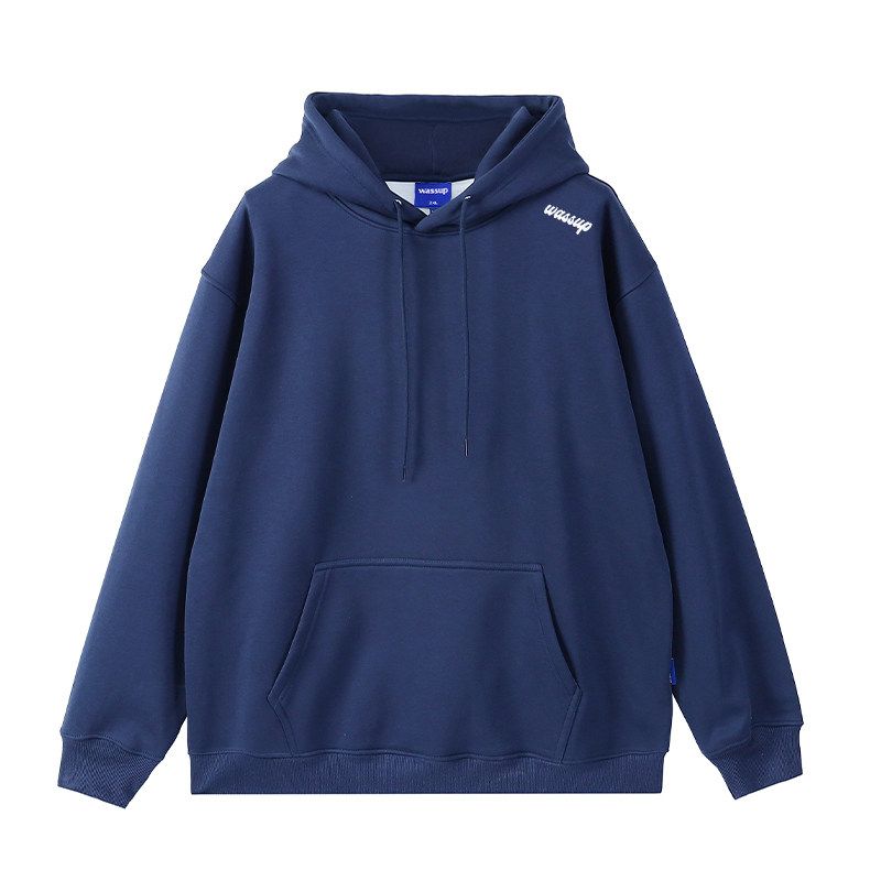 

Wassup Trendy Brand Simple and Versatile Unisex Sweatshirt Autumn and Winter 2025 New Fleece-Lined Loose Casual Hoodie Top Navy Blue (Heavyweight Essential) M