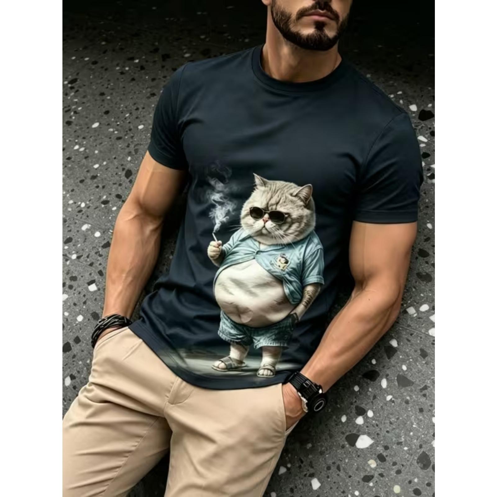 

New Summer Men s Fashion T-shirt Personality Animal Pattern Printed Men s T-shirt Top XS чёрный