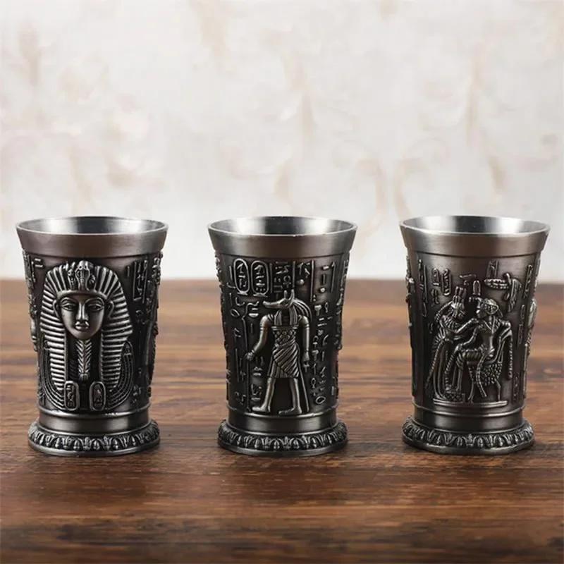 Egypt Myth Retro Metal Cup Bronze 3D Relief Liquor Spirits Small Goblet Household Small Size Personality Cocktail Cup