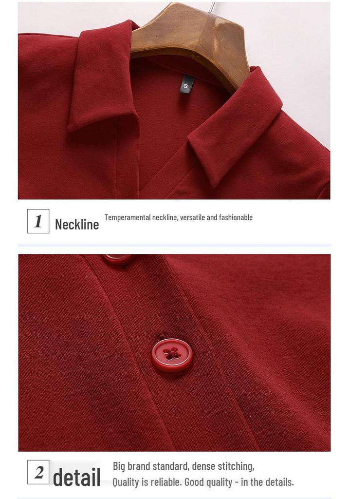 Korean-Style Elegant High-Waisted Slimming Summer Lapel Button T-Shirt