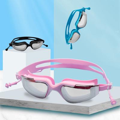 2021 Summer New Men Women Electroplating Anti-fog Swimming Goggles with Soft Earplugs Waterproof Surfing Diving Swim Glasses