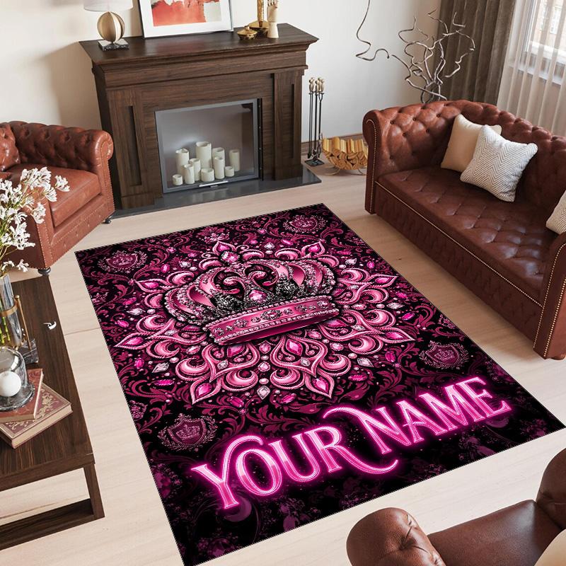 Rainbow Theme Crystal Velvet Floor Rug Personalized Custom Name Text Warm Carpet Home Decoration