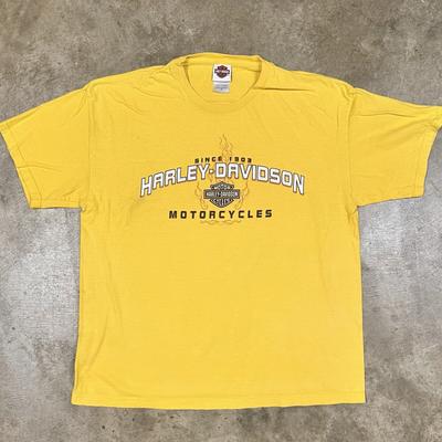 Harley Davidson T-Shirt Schott Lewiston Maine Used Look Gelb Gr. XL Y2K 2005