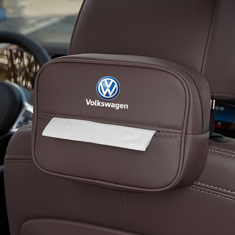 UNYDV1 Leather Car Tissue Box Sun Visor Seat Back Hanging Bag Accessories For Volkswagen VW RLine R GTI Golf Amarok Phaeton ID3 Tiguan