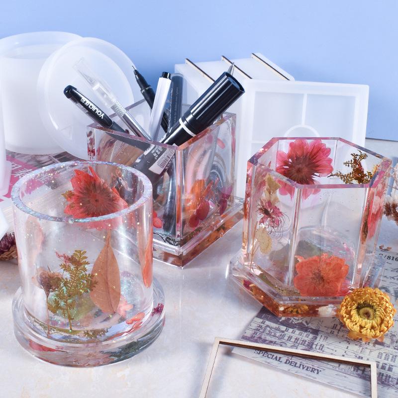 Cylinder Flower Pot Clay Silicone Mold DIY Handmade UV Epoxy Resin Mold Pen Holder Boxes Table Storage Making Mould Tools