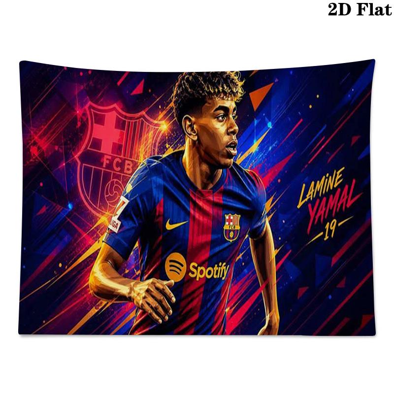 Lamine Yamal Poster Wandteppich Ästhetisches Wandbehang Gedruckter Stoffdecke Dekorative Wandteppiche für Schlafzimmer Wohnzimmer Heimdekoration 100cm x 150cm blue