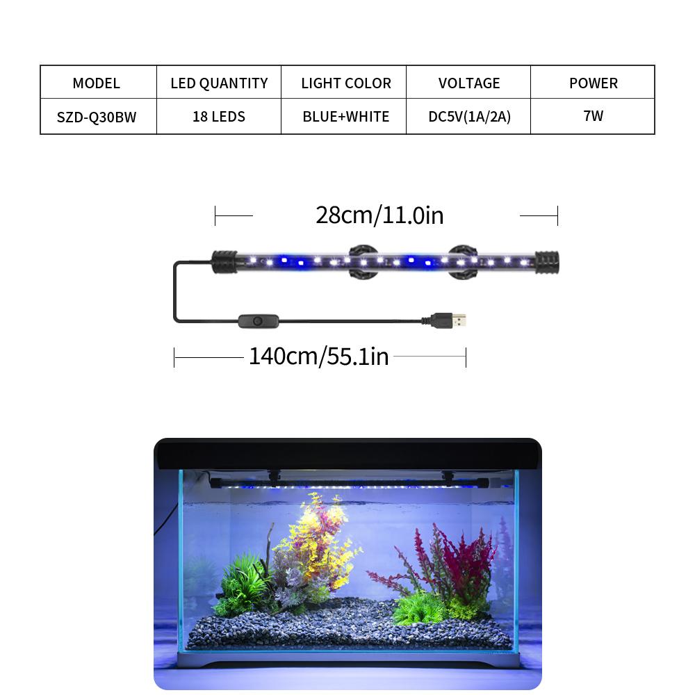 18-58CM USB Aquarium Light LED Plant Grow Lamp Aquariums Decor Lighting Waterproof Fish Tank Light