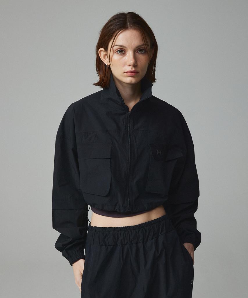 Kitty Pottery Symbol Crop Windbreaker Charcoal