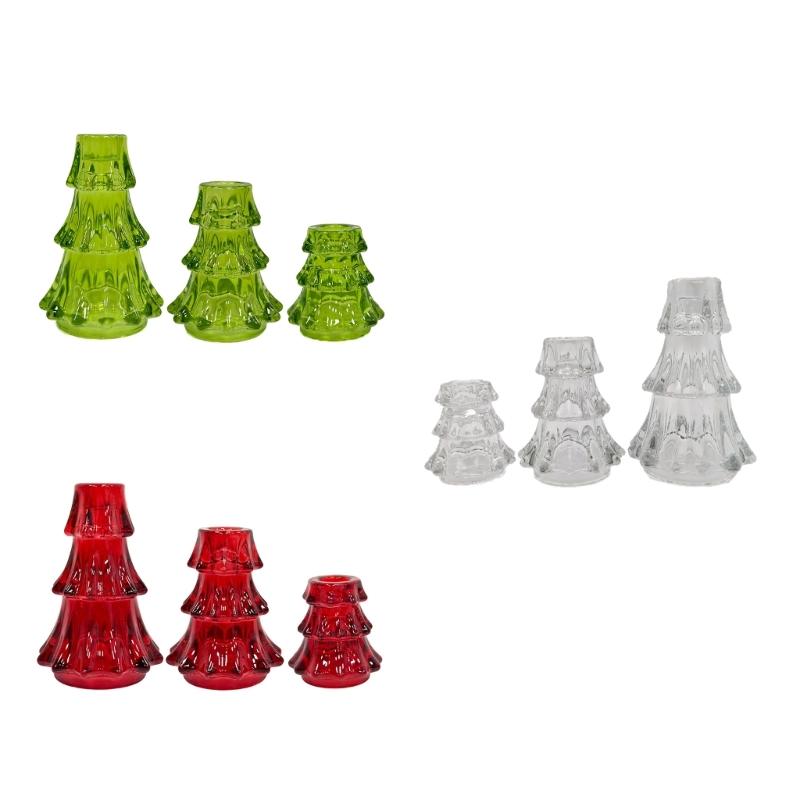 Holiday Glass Candlestick Set, 3-Piece Table Display Accent for Shelf Display, Dining Tables, Indoor Use, and Shelf Accent