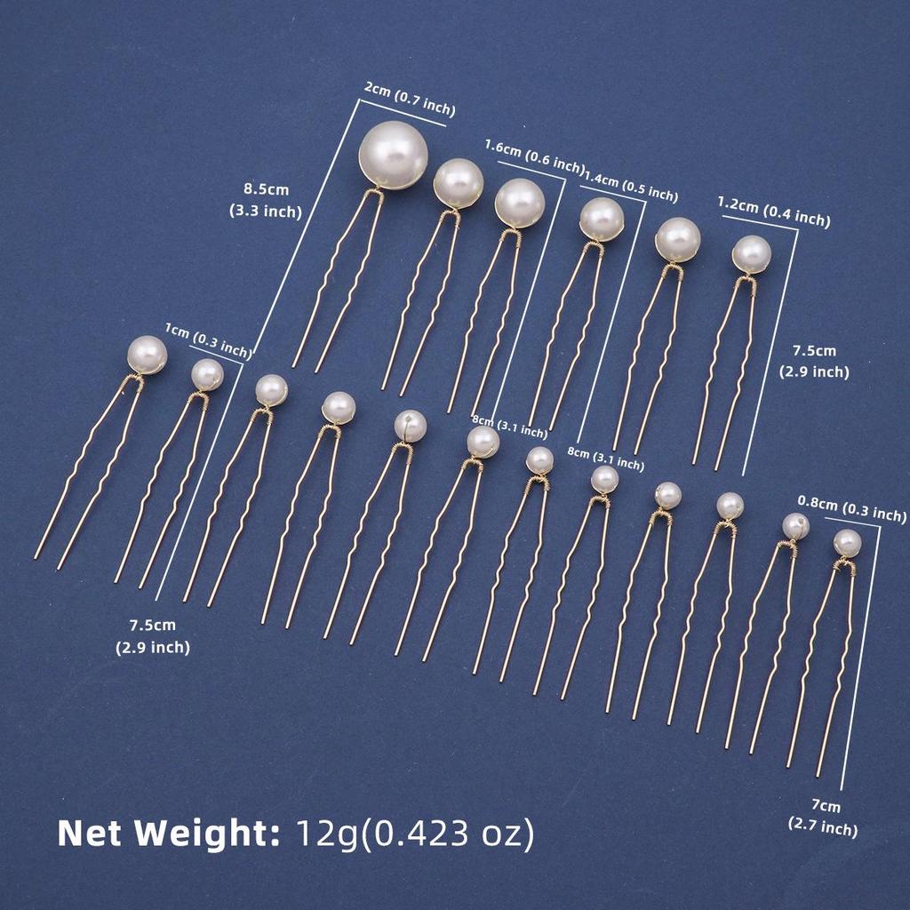 Eighteen-Piece Hairpin Set: Handmade Beaded Imitation Pearl Bridal Hair Accessories