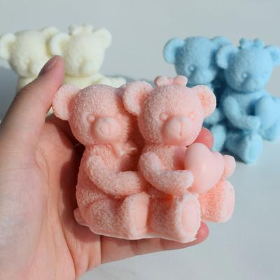 3D Couple Bear Hug Love Silicone Candle Molds DIY Cute Animal Soap Plaster Crafts Resin Making Tools for Valentine's Day Gifts