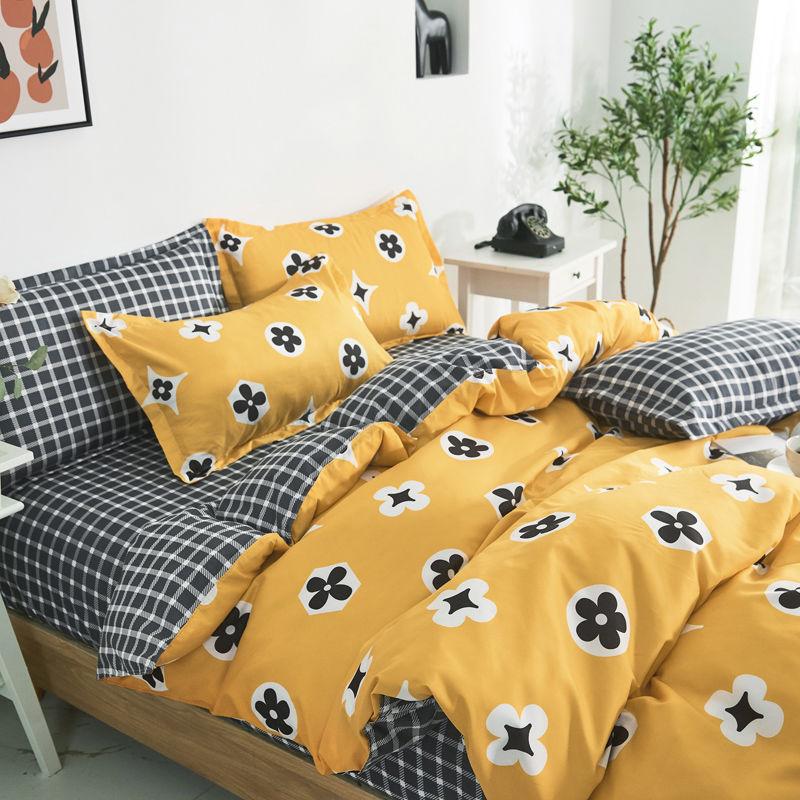 Four-piece Bedding Washed Cotton Single Double Student Three-piece Bed Linen Quilt Cover Pillowcase