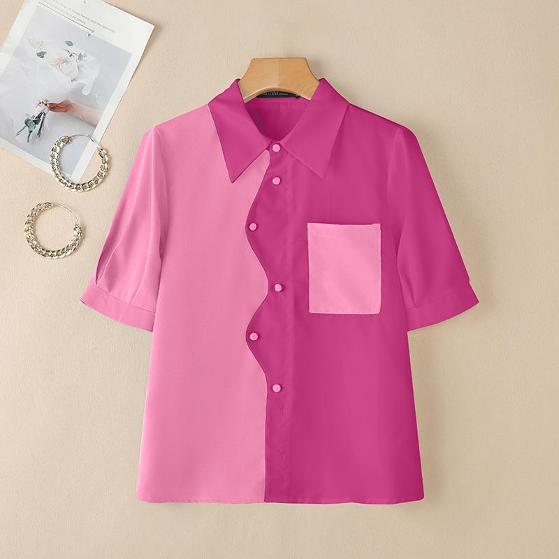 

ZANZEA Женская повседневная блузка с отложным воротником, летняя, с коротким рукавом, с принтом 2XL розовый