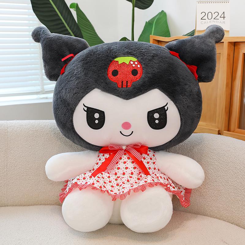Kuromi Pink Melody Strawberry Dress Plush Toy - KT Cat Doll 30cm 0.2kg