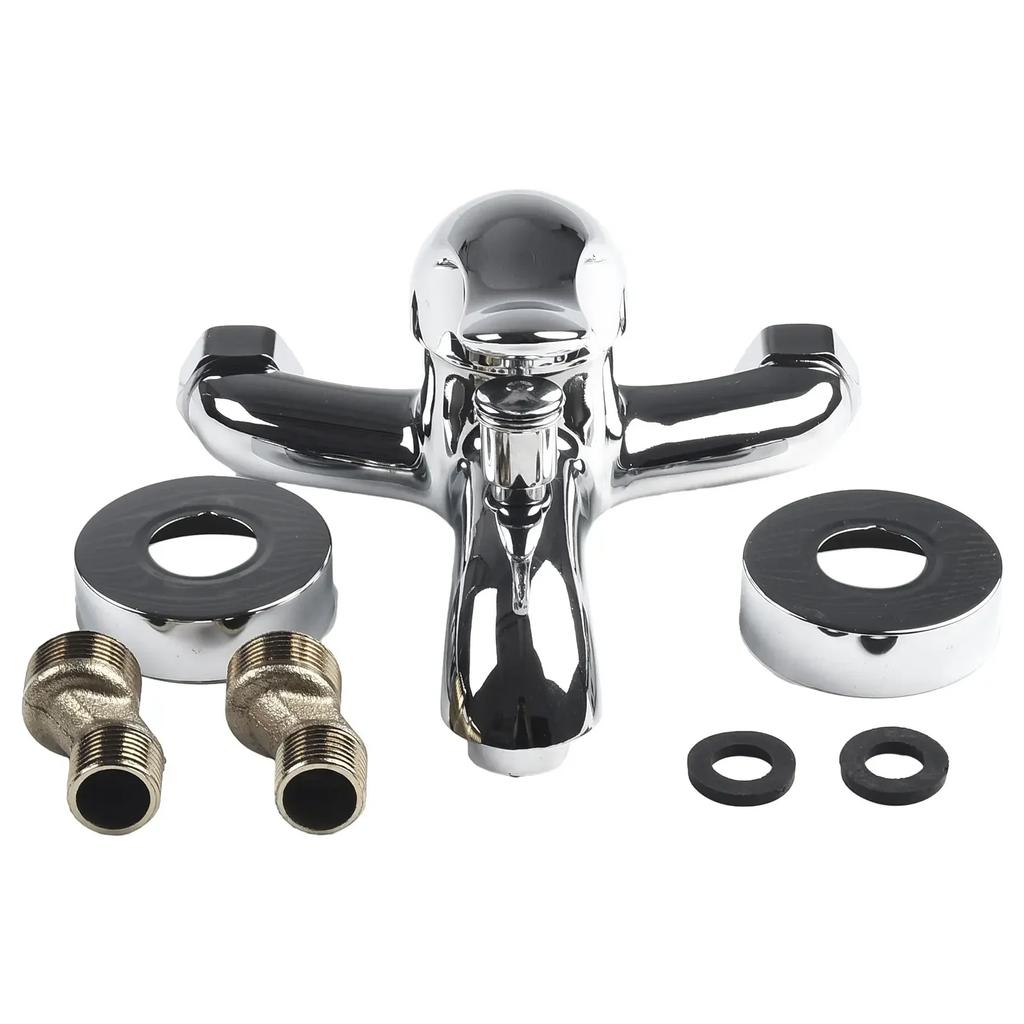 Bathtub Bathroom Basin Faucets Mixing Valve Triple Wall Mounted Zinc Alloy Accessories Dual Spout Fittings Modern Set