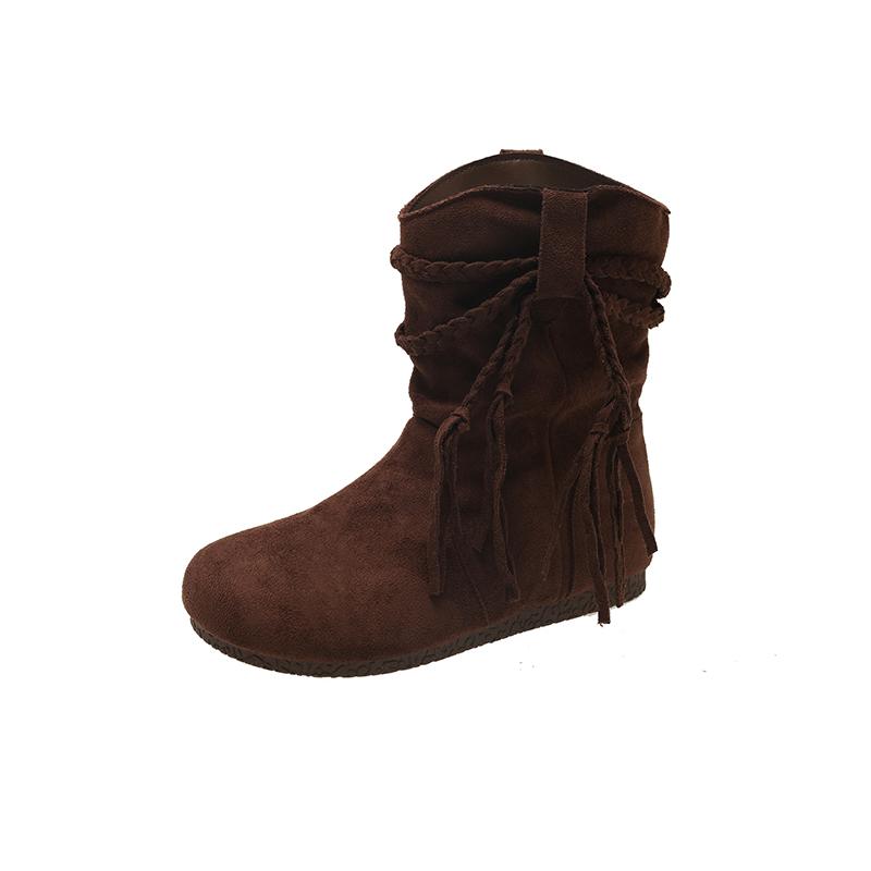 

Fashion Women s Fashionable High Quality and Elegant Boots 2025 Spring and Autumn New Retro Suede Casual Flat Bottom Fashion Boots 35 коричневый