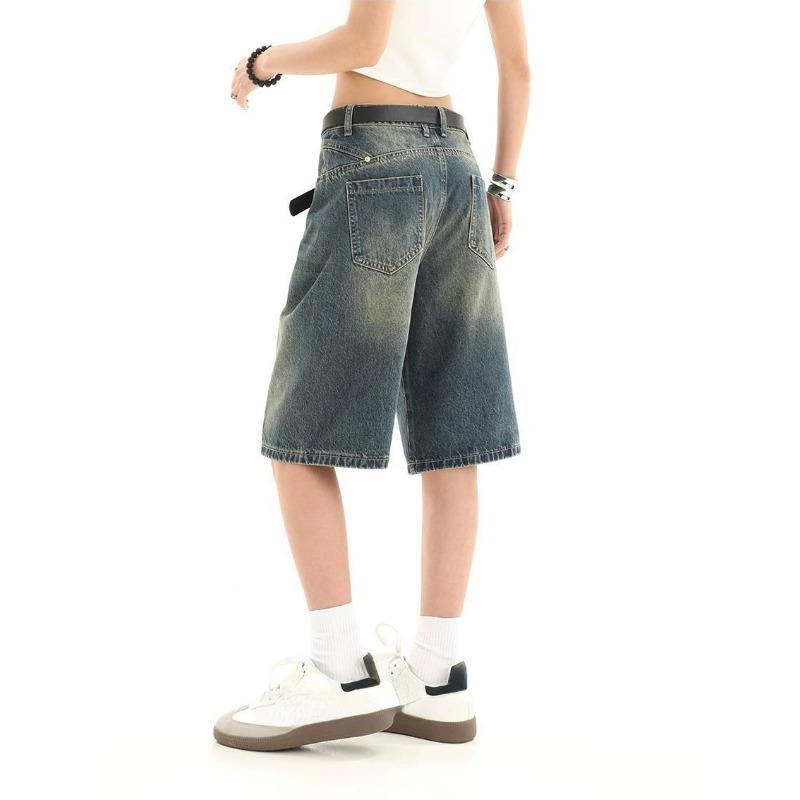 Женские модные винтажные синие джинсовые шорты с высокой талией 2000-х годов — фото 5