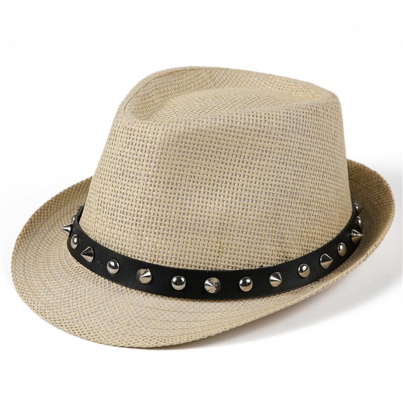 Wide Brim Paper Straw Hat Women Men - Breathable Sun Classic British Style Fedora With Rivet Detail