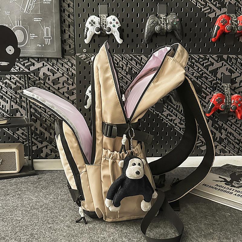 Contrast Color Backpack Men's Lightweight Travel Backpack Large Capacity Student Schoolbag