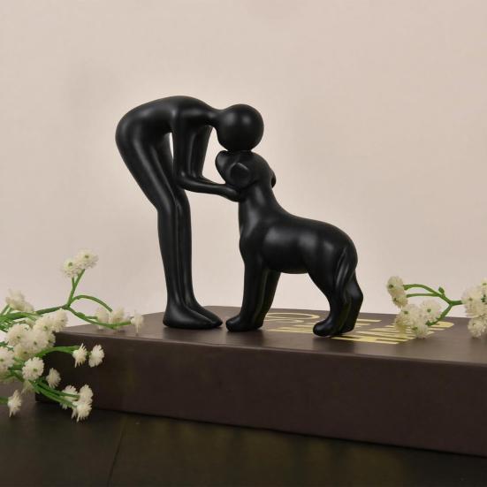 Human And Dog Statue Cute Resin Pet Sculpture for Home Office Desk Shelf