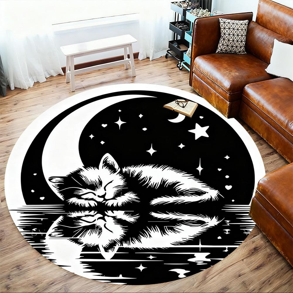 1pc cat moon Round Chair mat office Area Rug - Non-Slip, Floor Mat for Office, Bedroom, Ideal home decor gift p0105038