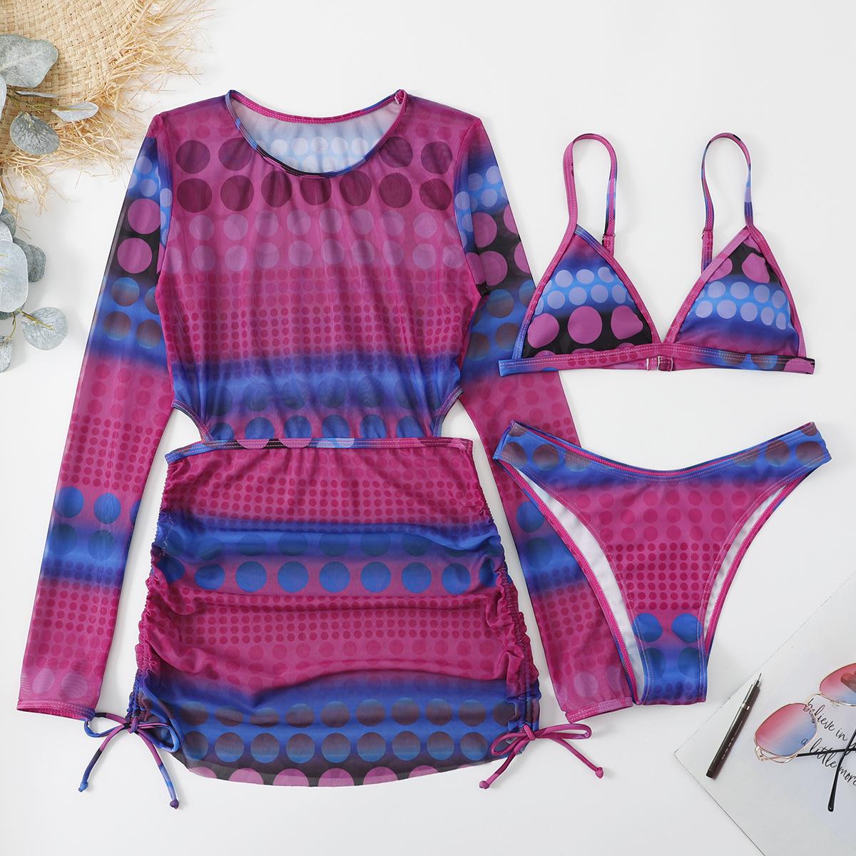 

Европейский и американский набор бикини 2022: Солнцезащитная, Сдержанная, Пляжная одежда с длинным рукавом Large розовый