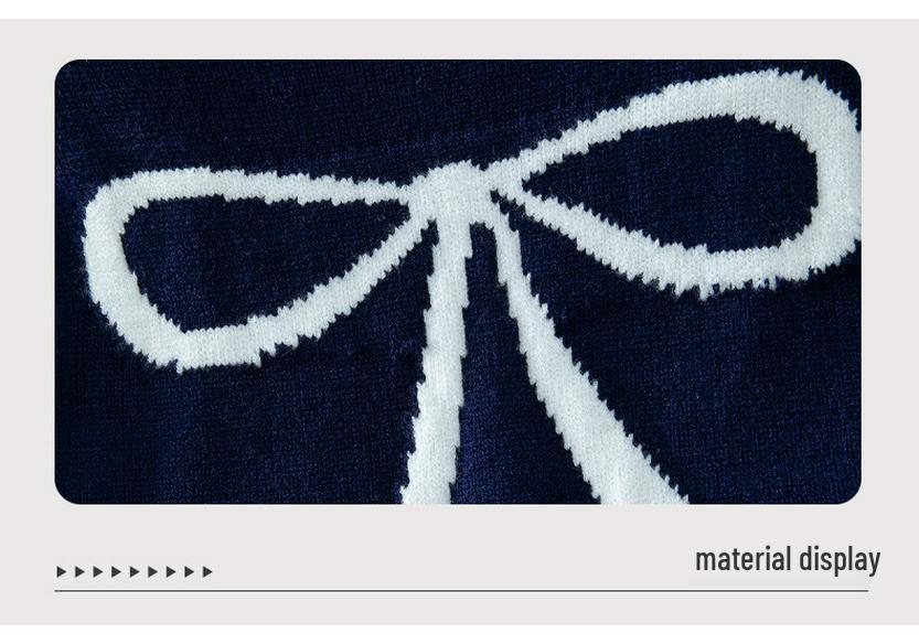 Autumn 2025 Women's Cropped Bow Knit Sweater with Long Sleeves