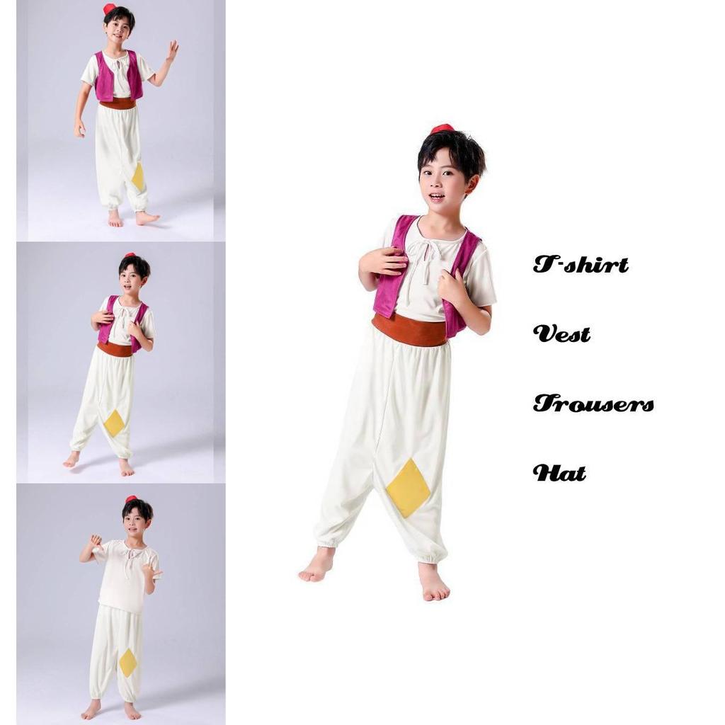 2023 New Halloween Aladdin Genie Prince Children's Cosplay Costume Arabian Nights Full Set Outfit Polyester Fabric