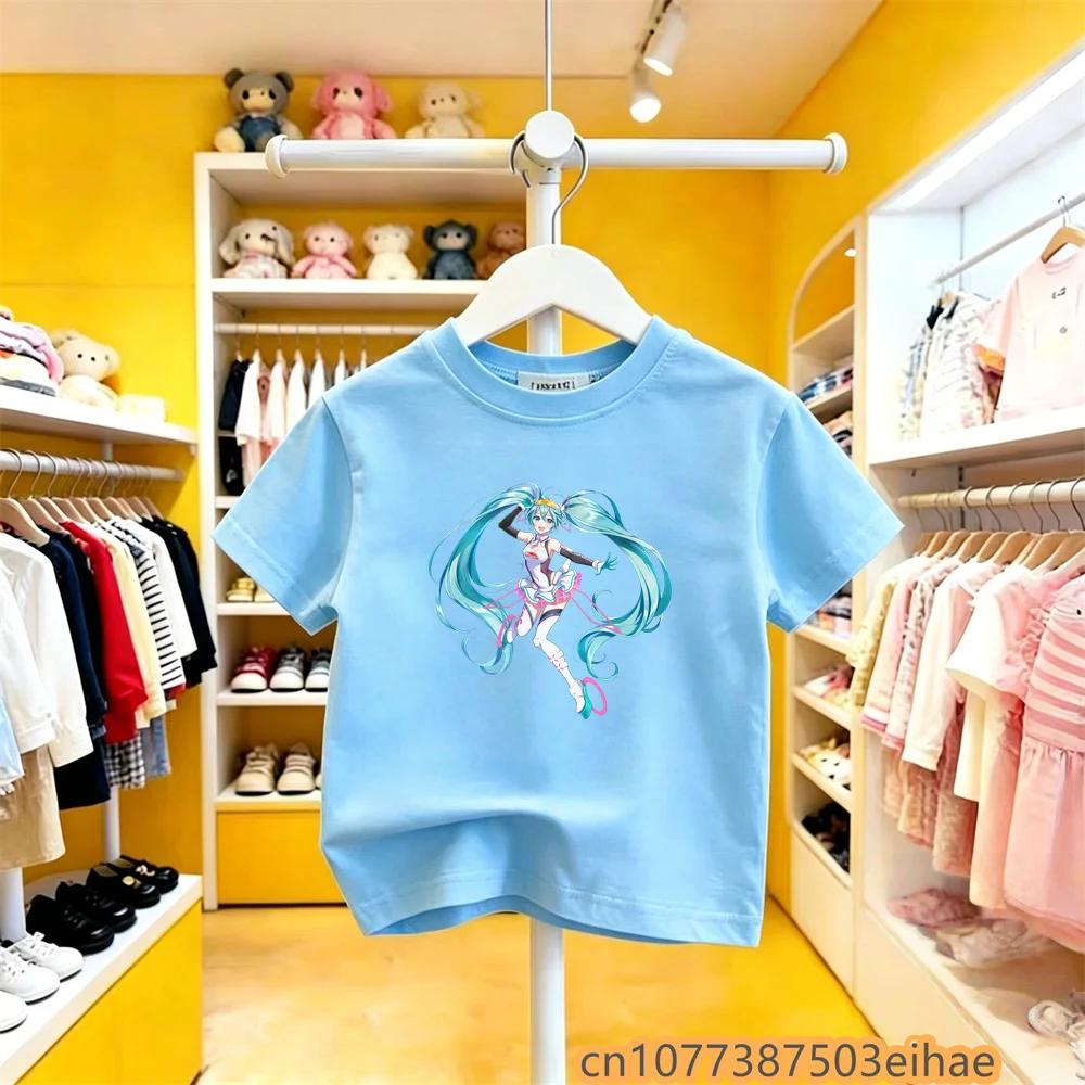 Hatsune Miku Anime Future Peripheral Collaboration Pure Cotton COS Anime Cartoon Printed Boys and Girls New Casual Tshirt 100