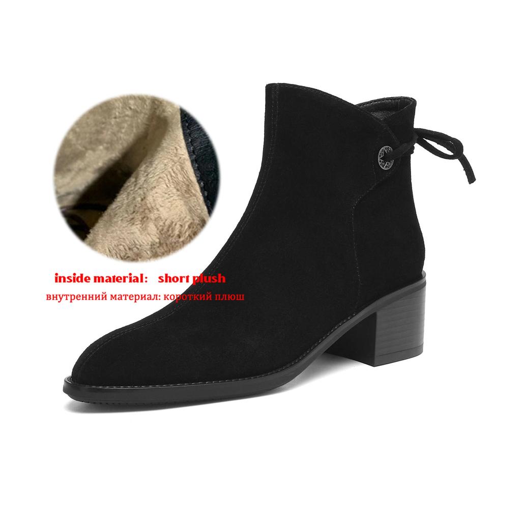 Krazing Pot Cow Suede Nubuck Round Toe Thick Heels Chelsea Boots Size 42 Slip On Women Butterfly-knot Ankle Boots
