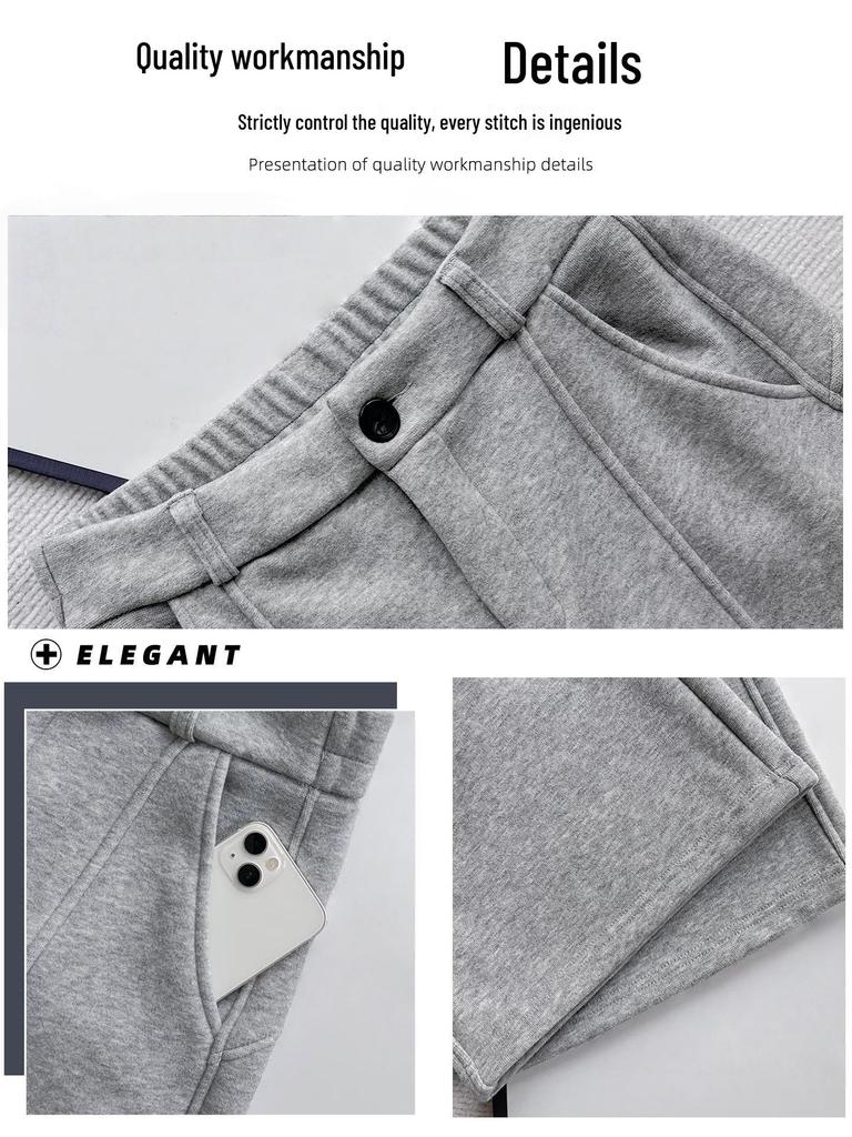 Women's High-Waisted Wool Pants - Black/Grey, Thick, Curved Leg, Autumn/Winter 2025, Slimming Straight-Leg with Velvet, Suit Style.