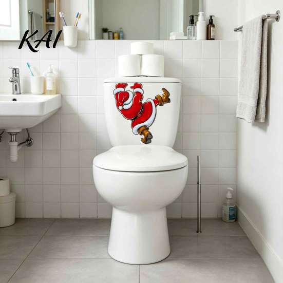 Bathroom Tile Decorations Christmas Toilet Sticker, Funny Santa Claus Seat Decal, Waterproof Creative Clings PVC Holiday Wall Decor for Home