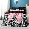 1PC Custom Name Pink Bow Leopard Print Flannel blankets Patterns Throw Blanket All-Season Soft Gift for Couch, Bed, Camping gifts