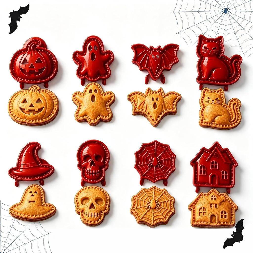 Halloween Mini Hand Pie Molds Set, Pastry Cutter and Sealer for Holiday Baking, 8 Shapes Food Grade Dough Press Cutter Reusable Holiday Mini Pie
