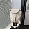 Color Tassel Solid Vintage Pu Water Bucket Handbag Fringe Details Women Fashion